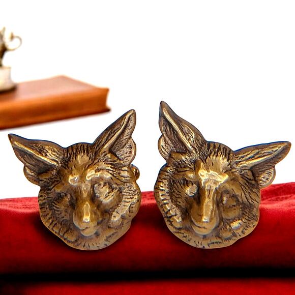 Vintage Fox Cufflinks Copper Brass Metal - Picture 1 of 8
